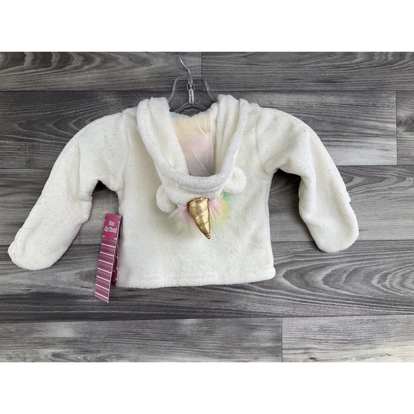 Wippette Kids Faux Fur Girls Zip Up Unicorn Sparkly Jacket Size 12 Months/white. - Picture 4 of 16